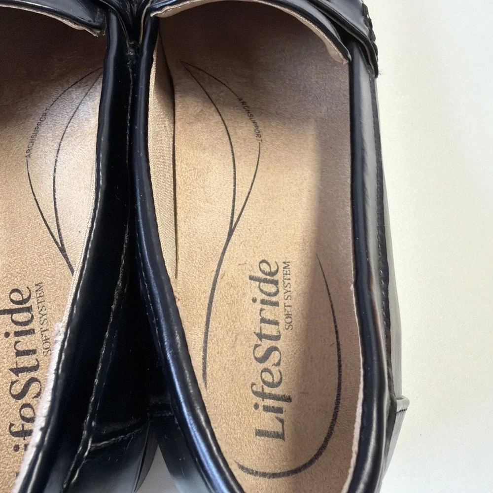 Life Stride Women's Santana Black Faux Leather Loafers Size 7.5 Medium
